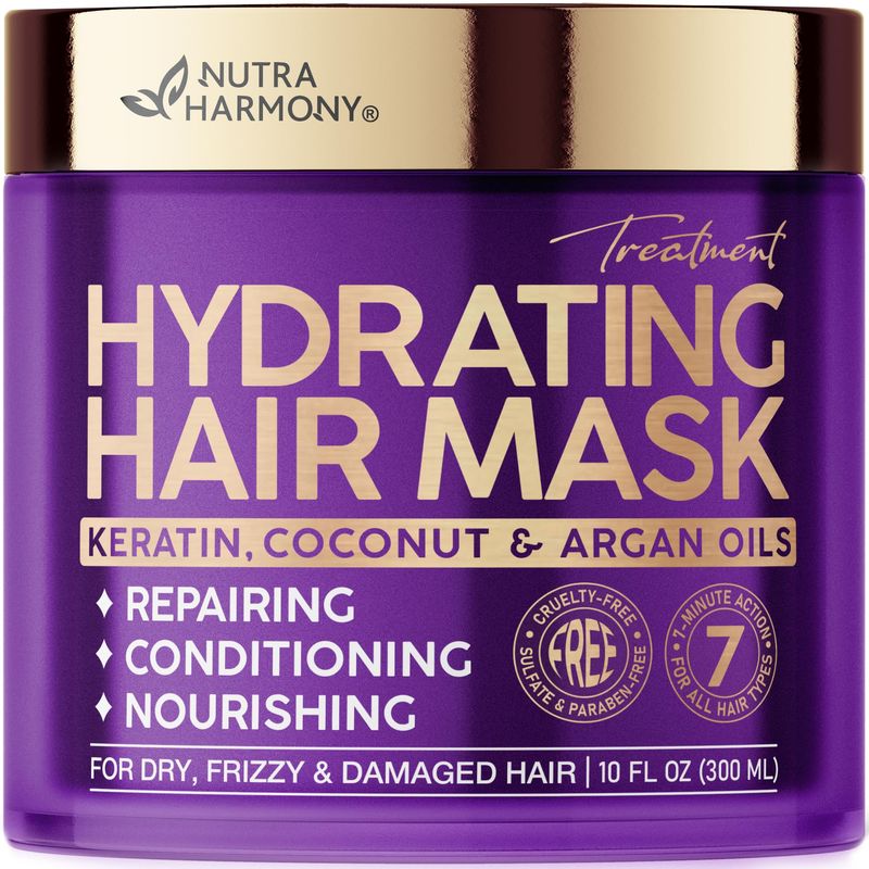 Hydrating Hair Mask - For Dry Damaged Hair - Moisturizing Keratin Treatment - Argan &amp; Coconut Oil | Biotin | Collagen - Deep Conditioning, Anti Frizz Product for Women - Care for All HairTypes, 10 Oz