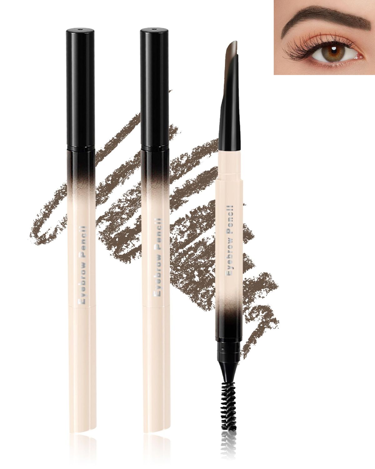 Eyebrow Pencil-2Pcs Dark Brown Retractable Eye Brow Pencil with Brow Brush,Long-Lasting Waterproof Eyebrow Tint Pen,Eyebrow Pencil for Fill &amp; Sculpt Brow,Christmas Makeup Gift for Women Girl-03