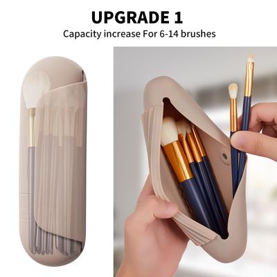 AGIKET Silicone Makeup Brush Holder Travel Cosmetic BagSoft Portable Cosmetic Face Brushes Holder with Upgrade Anti-Fall Out Magnetic Closure, Large Travel Makeup Brush Case - Walnut