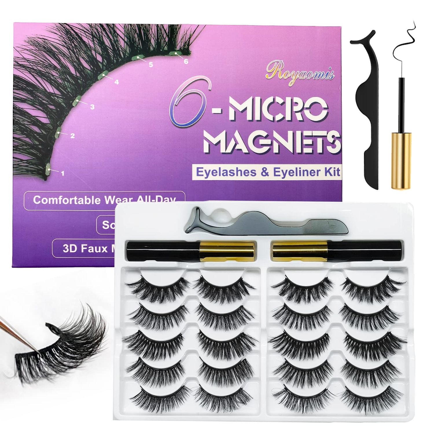 Royaomis 10 Pairs Cat-Eye Magnetic Lashes With Eyeliner Natural Looking, 3D Magnetic Eyelashes Natural Look With Eyeliner, Fake Eyelashes Magnetic, Eye Lashes Pack Natural Magnetic Eyelashes