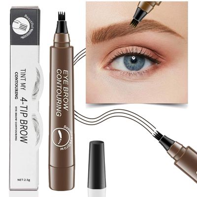 Eyebrow Pen, PreciRise Microblading Eyebrow Pen with a 4 Micro-Fork Tip and One8 x 6&#39;&#39; IN Double Sides Makeup Practice Skin for Natural Looking Hair-Like Defined Brows, Stays on All Day, Brown