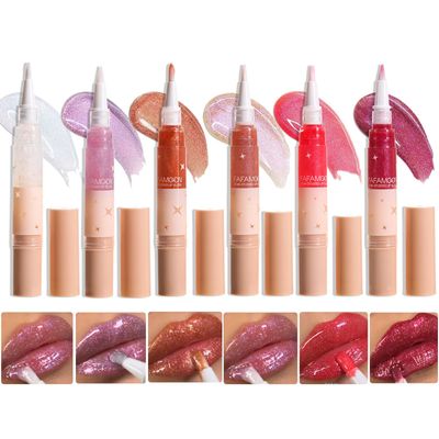 Domality 6 Colors Diamond Glitter Lip Gloss Set, 6Pcs High Shine Shimmer Lip Glaze with Soft Brush, Long Lasting Hydrating Liquid Lipstick, Plumping Moisturizing Shinny Lip Makeup