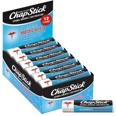 ChapStick Bulk Medicated Lip Balm 12-Pack - External Analgesic, Skin Protectant for Dry Lips &amp; Cold Sore Pain Relief, 0.15 Oz Ea