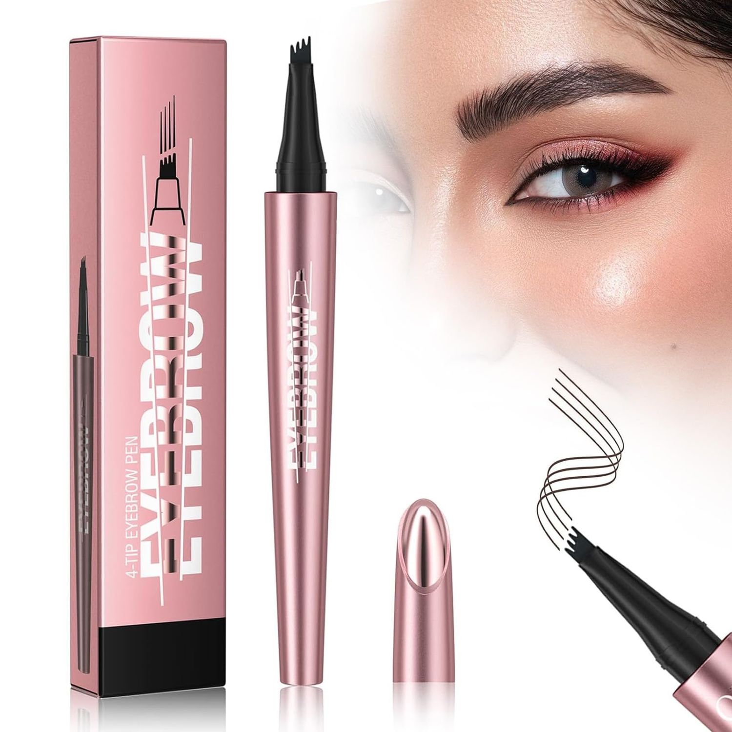 Eyebrow Pencil, 4-Tipped Precise Brow Pen, 3D Microblading Eyebrow Pen Contouring Pen, Smudge-Proof waterproof brow pen, Long-Lasting Natural Eye Brow Pencils for Women, Black