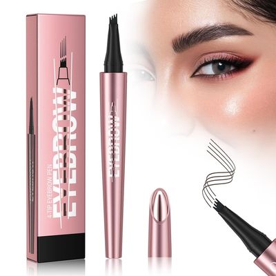 Eyebrow Pencil, 4-Tipped Precise Brow Pen, 3D Microblading Eyebrow Pen Contouring Pen, Smudge-Proof waterproof brow pen, Long-Lasting Natural Eye Brow Pencils for Women, Black