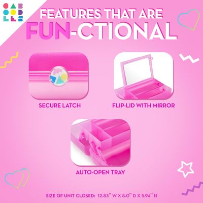 Caboodles On-The-Go Girl Makeup Box, Hot Pink Sparkle, Hard Plastic Makeup Organizer Box, Built-In Mirror, Secure Latch for Safe Travel, Spacious Storage for Large Items