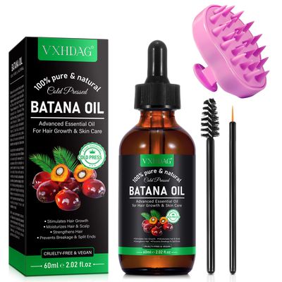 Batana Oil for Hair Growth and Nourishment - Scalp Massager Included, Honduras Pure &amp; Natural Oil for Split Ends Elimination, Enhanced Hair and Skin Radiance, All Hair Types, 2.02 fl oz