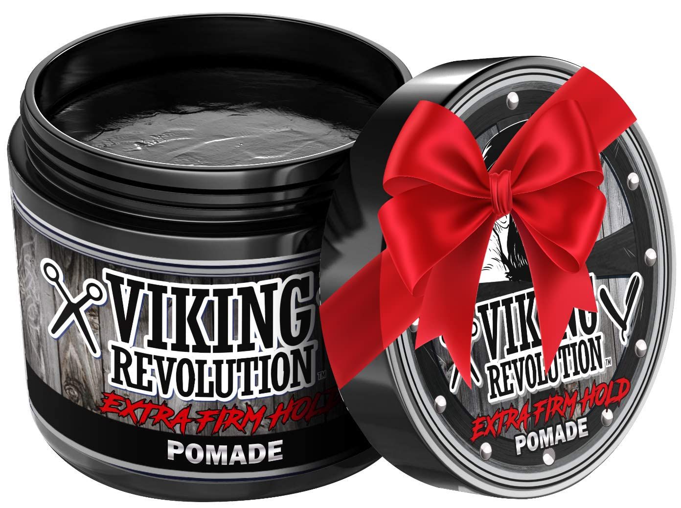Viking Revolution Extreme Hold Pomade for Men - Style &amp; Finish Your Hair - Extra Firm,Strong Hold &amp; High Shine for Mens Styling Support - Water Based Male Grooming Product is Easy to Wash Out, 4oz