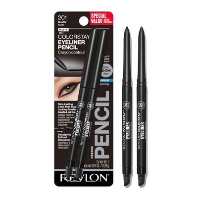 Revlon ColorStay Pencil Waterproof Eyeliner, Smudge-Proof, Eye Makeup with Built-In Sharpener, Packaging May Vary, 201 Black, 2 Pack