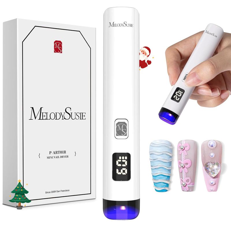 Melodysusie Handheld UV Light for Gel Nails, ART01R Cordless Gel X Nail Lamp Rechargeable with LCD Display, Eye-Protective Cover Flash Cure Nail Dryer for Rhinestone Glue Decoration DIY at Home White