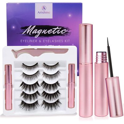 Arishine Magnetic Eyeliner and Lashes Kit, Magnetic Eyeliner for Magnetic Lashes Set, With Reusable Lashes 5 Pairs