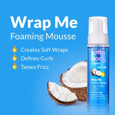 Lottabody Coconut Oil and Shea Wrap Me Foaming Curl Mousse , Creates Soft Wraps, Hair Mousse for Curly Hair, Defines Curls, Anti Frizz, 7 Fl Oz