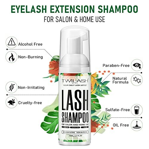 Lash Shampoo for Lash Extensions 2 Fl Oz  60ml - Includes Lash Shampoo Brush for Cleansing - Eyelash Extension Cleanser for Professional Salon and Home Use