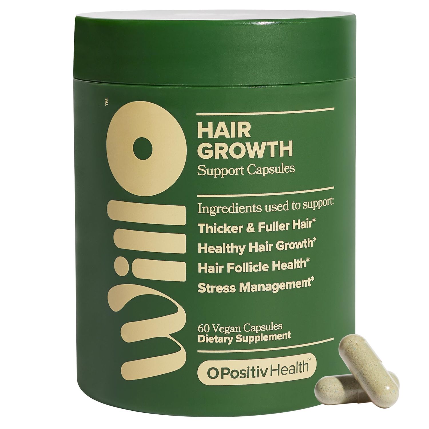 O Positiv Willo Hair Growth Support for Women - Supports Thicker Fuller Hair - Hair Vitamins for Hair Loss &amp; Thinning Hair - Clinically-Studied Lustriva, Saw Palmetto, Holy Basil - 30 Servings