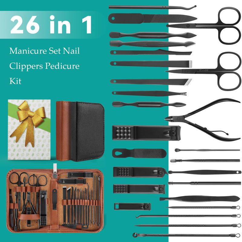 Manicure Set, Professional Nail Clippers Pedicure Kit 26 Pieces Nail Care Tools for Travel &amp; Grooming (Black)