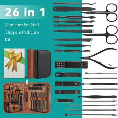 Manicure Set, Professional Nail Clippers Pedicure Kit 26 Pieces Nail Care Tools for Travel &amp; Grooming (Black)