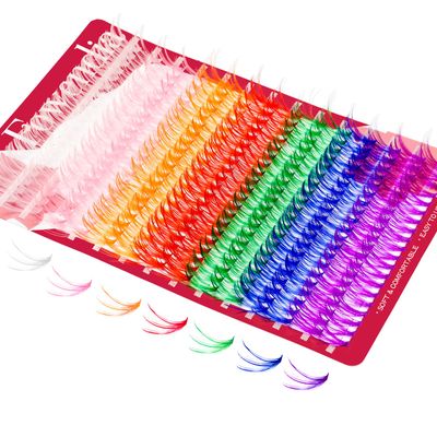 Fowendia Colored Cluster Lashes Individual Lashes D Curl Lash Clusters DIY Eyelash Extensions Halloween Cosplay Pink Lashes Wispy Soft Colorful False Eyelashes at Home (40D-D,16mm)