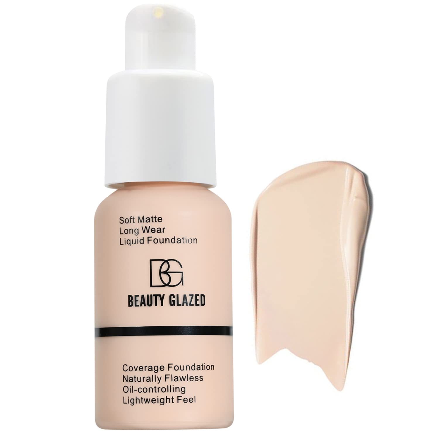 Beauty Glazed Soft Matte Silky Full Coverage Liquid Foundation, Multi-Use Buildable Foundation Lightweight Feel Oil Control Longwear Naturally Flawless Coverage Foundation (101 Porcelain)