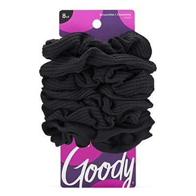 Goody Ouchless Jersey Scrunchies - 8 Ct, Black, Damage-Free, Dentless &amp; Secure Hold Hair Ties, Gentle Hair Accessories for Women &amp; Men, All Day Comfort, All Hair Types