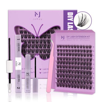 JoMay DIY Lash Extension Kit Volume Lash Clusters, diy eyelash extensions with Lash Bond and Seal, Lash Remover for Individual Eyelashes Beginners(X3)
