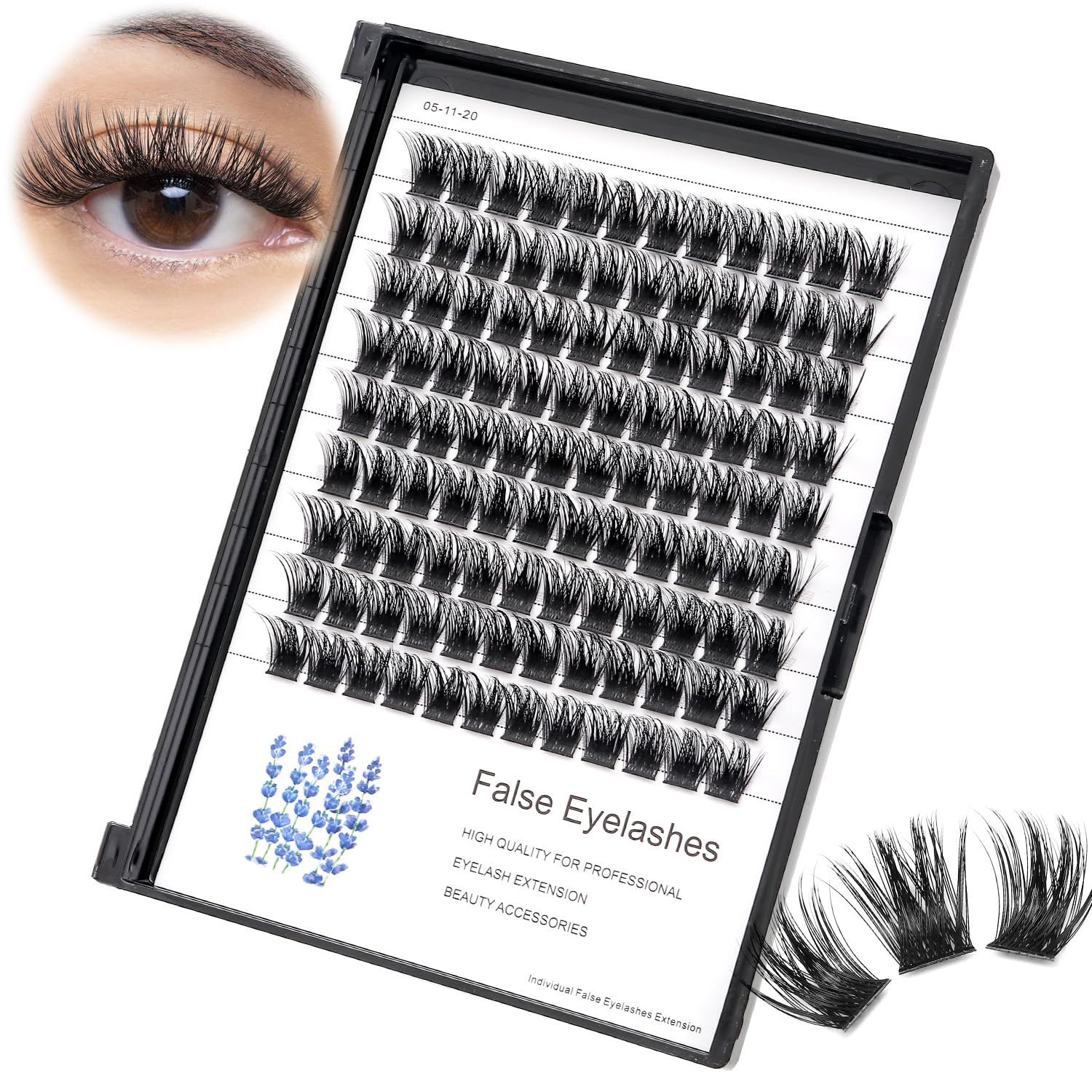 Hannahool Large Tray -D Curl Handmade Thick Base Natural Long Individual False Eyelashes Dramatic Cluster Lashes Makeup Full Volume Eye Lashes Extensions Wide Stem (10mm)
