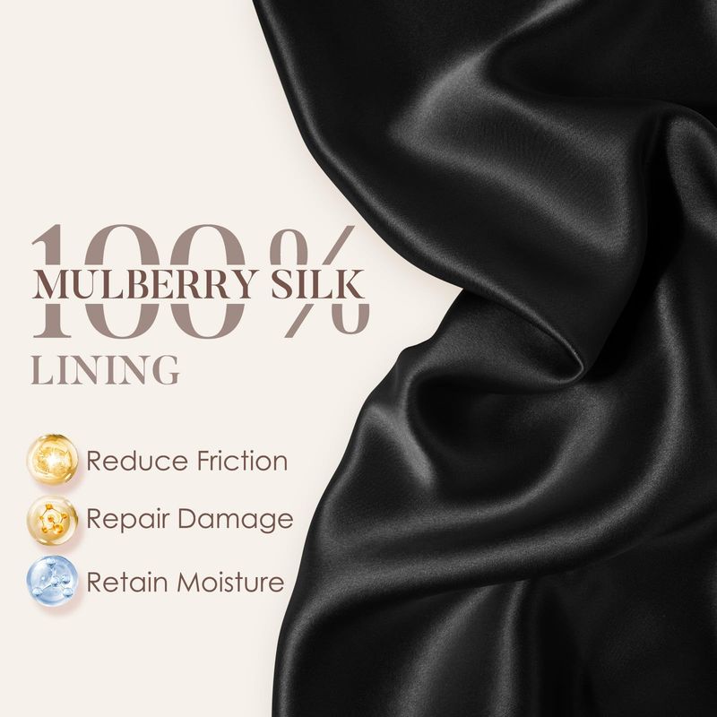 LULUSILK 100% Mulberry Silk Bonnet for Sleeping Women and Men, No More Frizzy Tangled Hair, Real Silk Sleep Cap for Curly Hair, Black, Pack of 1