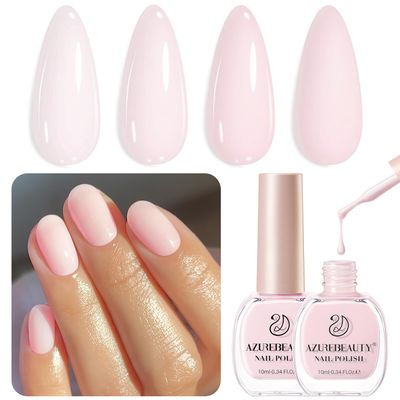 AZUREBEAUTY Pink Nail Polish Set, Vegan LightPale Pink Nail Polish Quick Dry Natural Infinite Shine Nail Lacquer Fingernail Polish Strengthening Treatment Kit Salon-Quality for Women 2Pcs 0.34 oz
