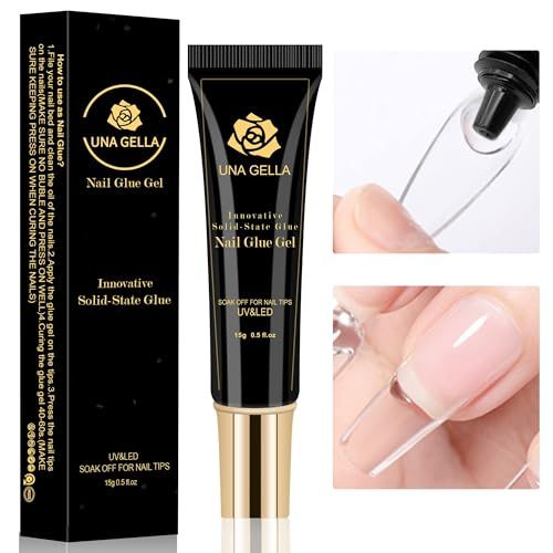 UNA GELLA Soft Gel Nail Tips Glue Gel Solid Nail Glue Gel 15ml Lamp Curing Needed Solid Soak Off Glue Super Strong Nail Glue Gel for Acrylic Nails Extension Fake Nails Press On Nails