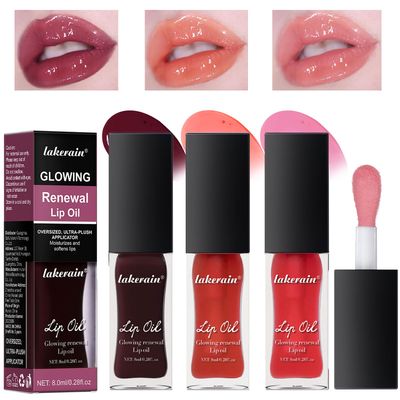 DENESTUP 3 Colours Hydrating Lip Tinted Oil, Moisturizing Crystal Jelly Lip Gloss Ultra-Shiny Finish Soften &amp; Smoothes Lips Texture Plumping Liquid Lipstick for Girls and Women