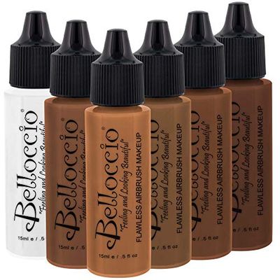 Belloccio Dark Color Shade Airbrush Makeup Foundation Set - Professional Cosmetic Airbrush Makeup in 12 oz Bottles