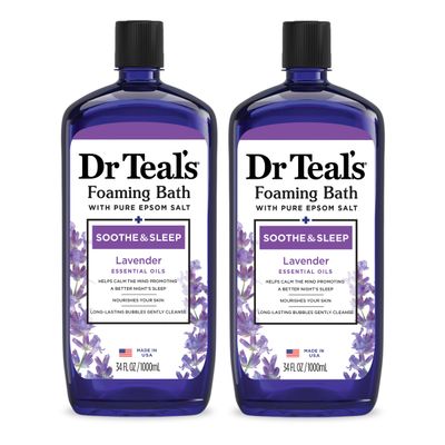 Dr Teal&#39;s Foaming Bath with Pure Epsom Salt, Soothe &amp; Sleep with Lavender, 34 fl oz (Pack of 2)