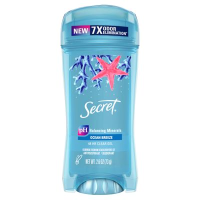 Secret Fresh Antiperspirant and Deodorant for Women, 48hr Freshness, Sweat &amp; Odor Protection, PH Balancing Minerals, Clear Gel, Ocean Breeze Scent, 2.6 oz