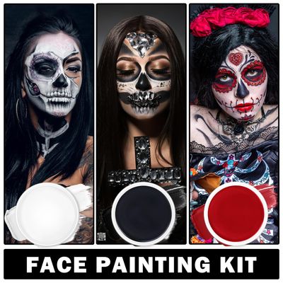 CAHIUYOA Black White Red Face Body Paint Makeup Palette Oil Based Cream Face and Body Paint Halloween Face Painting Makeup Kit for Clown Zombie Vampire Adults Costume