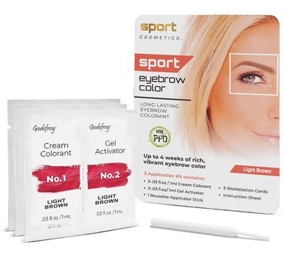 Sport Cosmetics Eyebrow Color For Women, 3 Application Kit, Light Brown