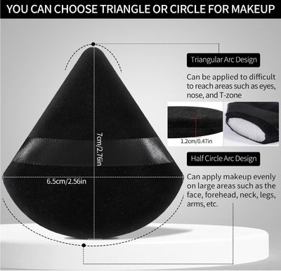 Pimoys 6 Pcs Powder Puff Face Soft Triangle Makeup Puff Velour Makeup Sponge Beauty Blender for Loose Powder Stocking Stuffers for Women (Black)