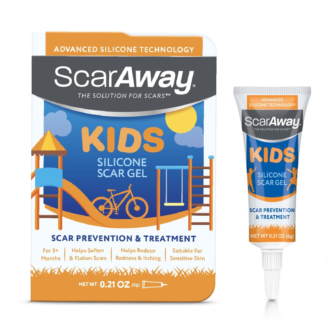 ScarAway Kids Silicone Scar Gel, 100% Medical-Grade, Helps Improve Size, Color &amp; Texture of Hypertrophic &amp; Keloid Scars on Face &amp; Body from Injury, Burns &amp; Surgery, Water Resistant, Clear, 6g