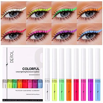 BONNIE CHOICE 8 Colors U V Neon Liquid Eyeliner Set, Halloween Waterproof Smudge-proof Pigmented Matte Colorful Eyeliner, Delineadores de Colores Para Ojos Eye Makeup Christmas Gifts for Women