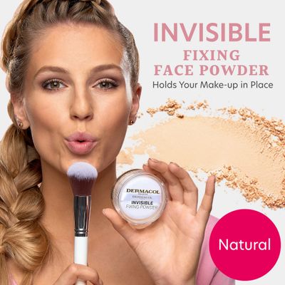 Dermacol - Invisible Fixing Face Powder, Touch-proof Translucent Setting Powder for Oily Skin &amp; Other Skin Types, Loose Powder Makeup, Frangrance-Free Matte Powder with Powder Puff, Natural, 13.5 g