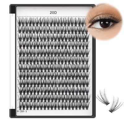 Bodermincer 10D20D30D40D50D Cluster to Choose Large Tray 240pcs D Curl Individual Cluster Eyelashes False Eyelashes Extension Individual Eyelash Bunche Lash Cluster DIY at Home (20D-14mm)