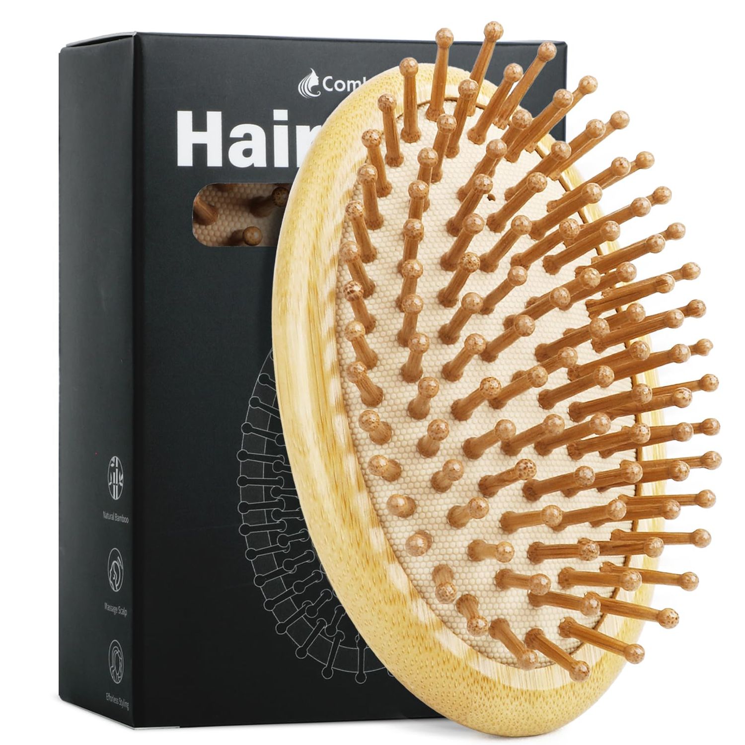 Combetter Natural Bamboo Hair Brush(No handle), Massaging Scalp, Detangling brush for Women, Men &amp;Kids, Eco-friendly Natural Wooden for All Hair Types