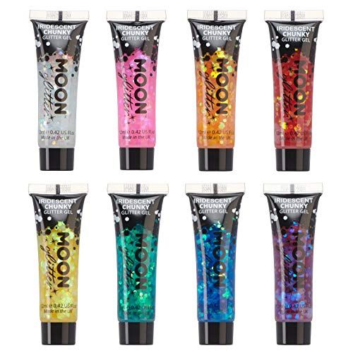 Iridescent Chunky Face &amp; Body Glitter Gel by Moon Glitter - 0.40fl oz - Glitter Face Paint - Set of 8 colours