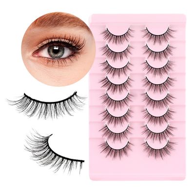 8 Pairs Cat Eye Lashes False Lashes Fluffy Lashes Faux Mink Cluster Lash Extensions Volume Lashes Dramatic Cat Eyelashes for Women Girls