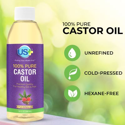 US 10oz 100% Pure Castor Oil - Cold-pressed, Unrefined, Hexane-free - USP Grade - Premium Quality for Healthy Skin &amp; Hair
