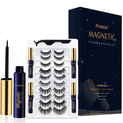 Alcastar Magnetic Eyelashes,Magnetic Eyelashes Natural Look,Magnetic Eyeliner Eyelash Kit,Magnetic Lashes Mink,Waterproof, Long Lasting, Magnetic,Easy to Apply, (Kit-A4 10 paris4 tubes)
