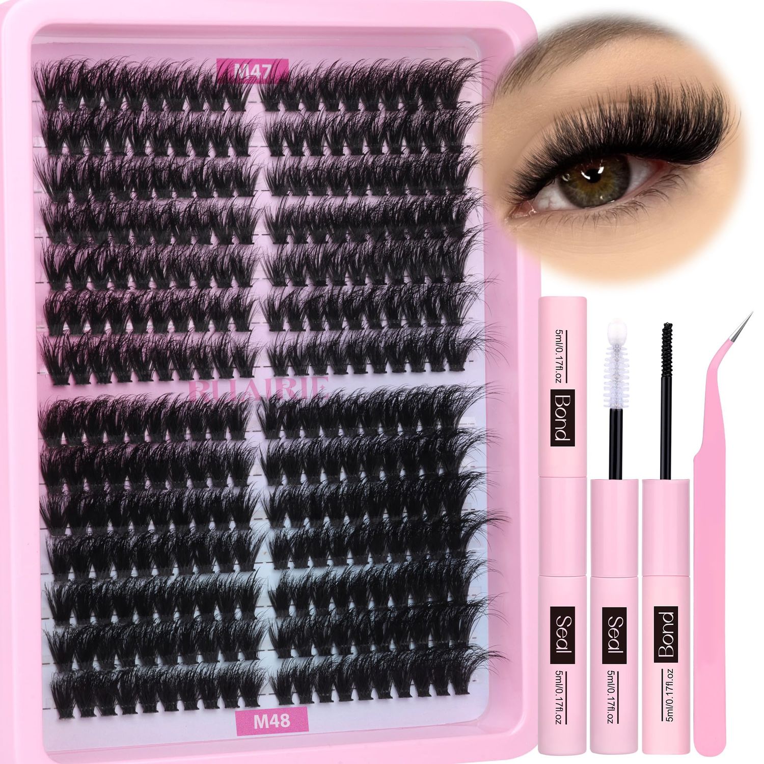 Lash Extension Kit Fluffy Lash Clusters Kit 280pcs Volume Eyelash Extension Kit 100D150D 2 Styles Eyelash Clusters Kit Bond and Seal Lash Glue with Tweezers Thick Individual Lashes Kit by Ruairie
