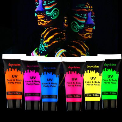 Depvision Glow in the Dark UV Face and Body Paint 610ml Neon Blacklight 0.34oz Reactive Fluorescent for Christmas Halloween Party Non-toxic