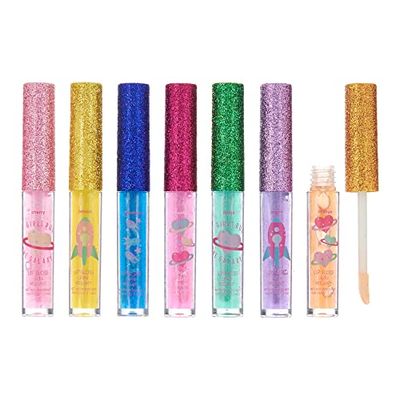 Expressions 7pc Girls Rule The Galaxy Lip Gloss Collection For Girls Teens &amp; Women, Flavored Lip Gloss Glitter Lip Kit Party Favors
