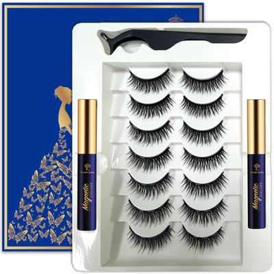 7C SevenCrown Magnetic Eyelashes with Eyeliner Kit - 7 Pairs 3D Short Magnetic Lashes with 2 Tubes of Magnetic Liner Waterproof, Natural Look,Long Lasting, Easy Reusable Fake Eyelashes