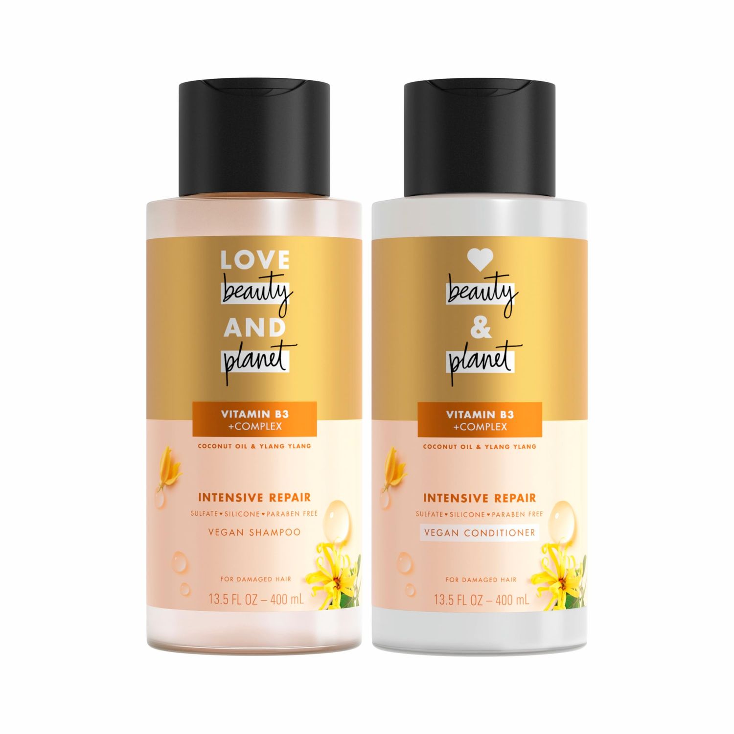 Love Beauty and Planet Coconut Oil &amp; Ylang Hope and Repair Shampoo and Conditioner for Dry and Damaged Hair 2 Count, 13.5 oz each, Paraben , Silicone Free, Vegan