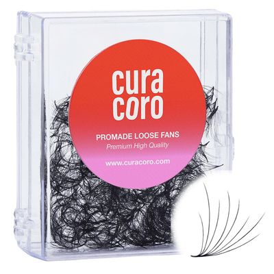 Curacoro Camellia Promade Fans - Handmade Volume Promade Eyelashes Fans 6D to 8D, CC Curl, Thickness 0.050.07mm, 7-14mm Mix Lengths, Professional Long-Lasting Promade Lash Fans